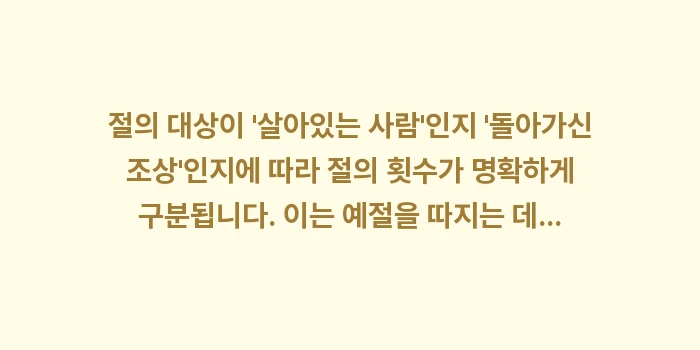 세배와 차례 절 차이, 절 횟수, 공수 자세: 절의 대상이 살아있는 사람... (1)