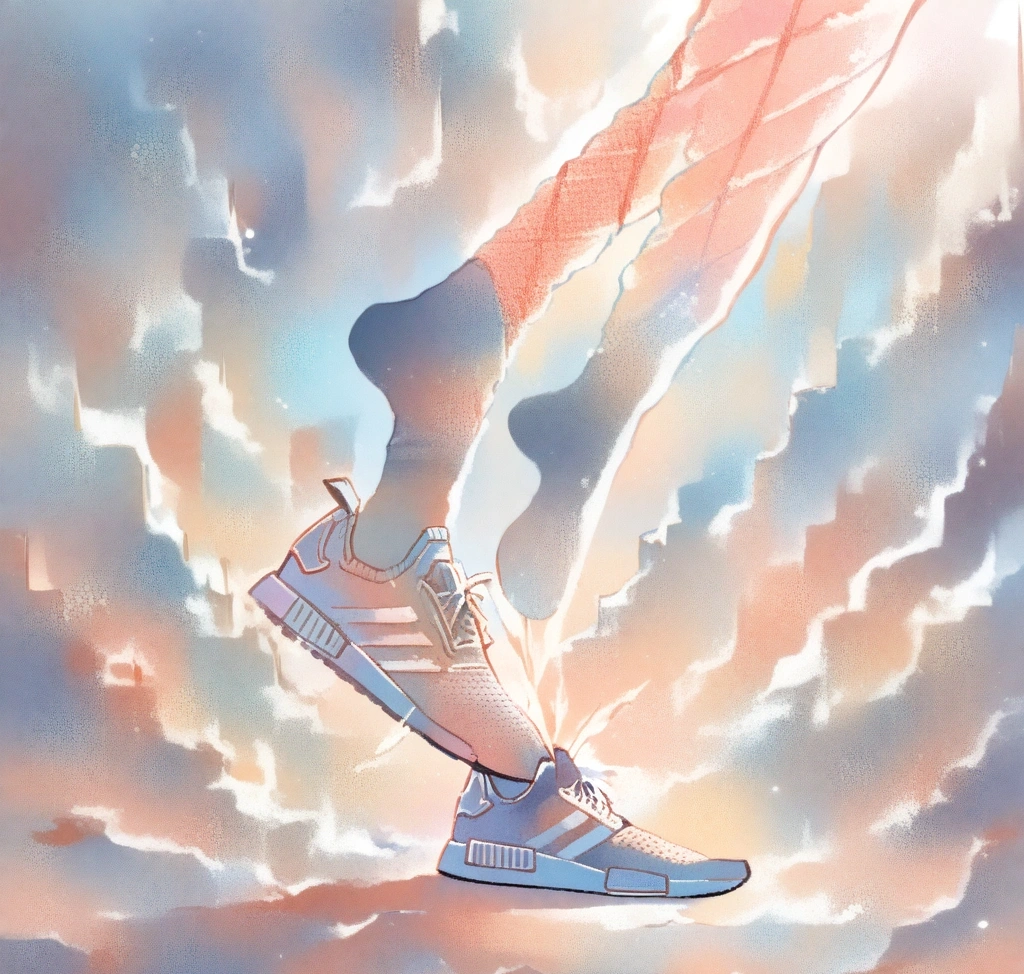 아디다스 NMD R1 사이즈 가이드: 프라임니트 소재 특유의 늘어남 실측 리뷰 - 아디다스 NMD R1의 미드솔 부스트 폼 입자를 초정밀 접사하여 에너지 캡슐의 구조를 보여주는 사진과 프라임니트 원사가 발의 움직임에 따라 유연하게 인장되는 동적인 모습