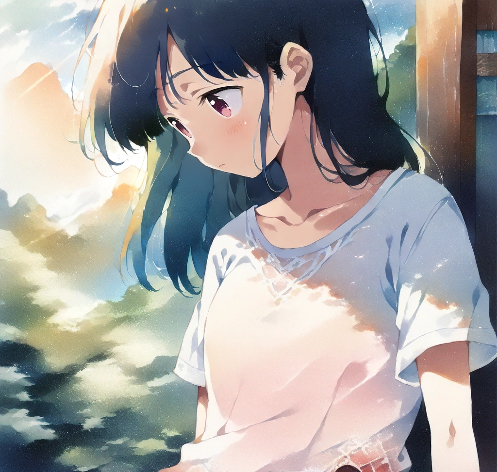 오라리(AURALEE) 스탠드업 반팔 티셔츠 사이즈 표기: JP 3 - 세탁 후에도 흐트러짐 없는 오라리 스탠드업 티셔츠의 넥라인과 특유의 단단한 원단 질감을 근접 촬영한 사진