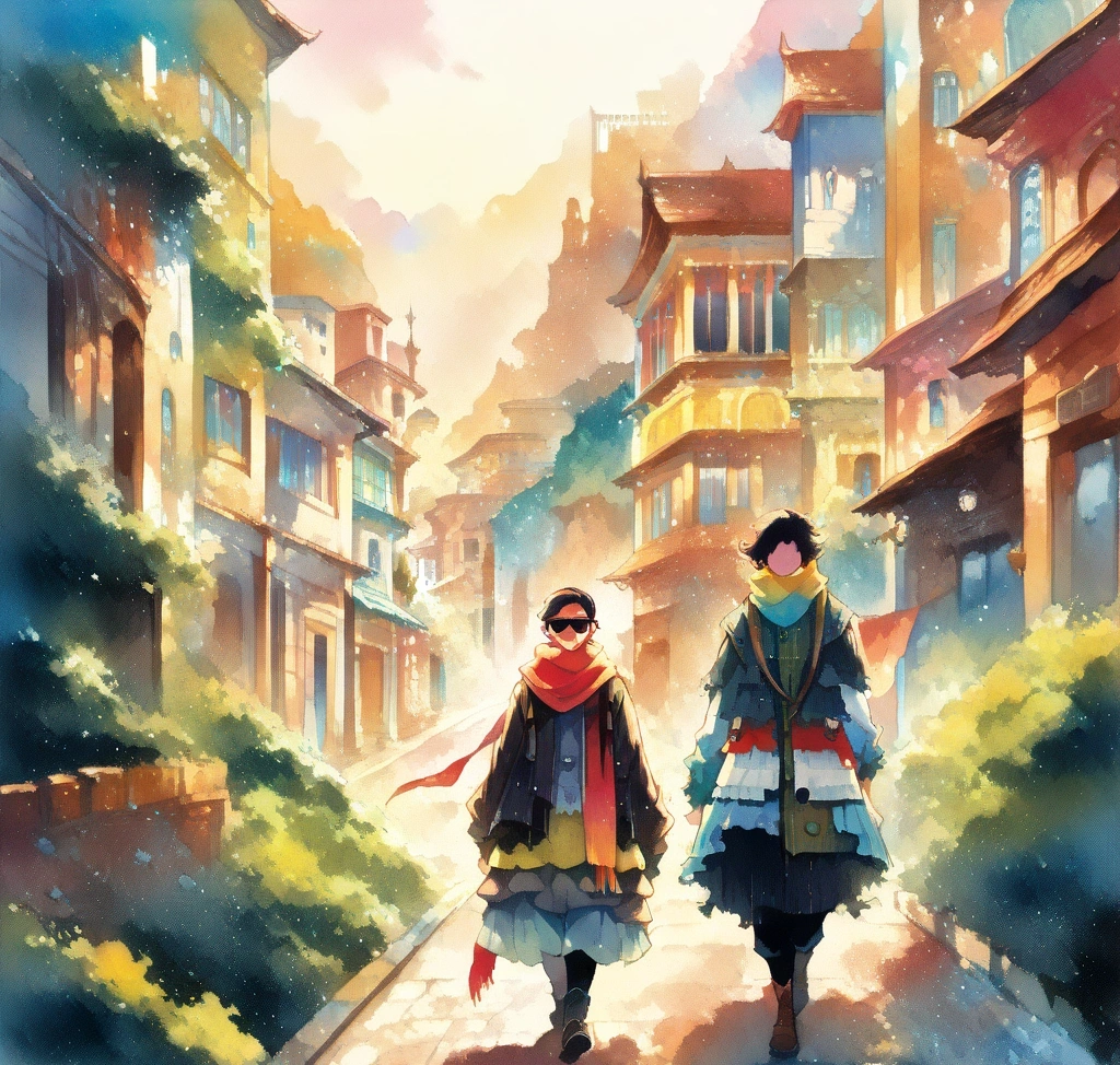 6월 7월 8월 콜롬비아 보고타 날씨와 필수 옷차림, 여행 준비물, 몬세라테 산 케이블카 고산병 주의사항 및 황금 박물관 관람 - 보고타 시내를 걷는 여행객들의 겹쳐 입기 패션과 선글라스, 스카프를 착용한 모습 상세 묘사