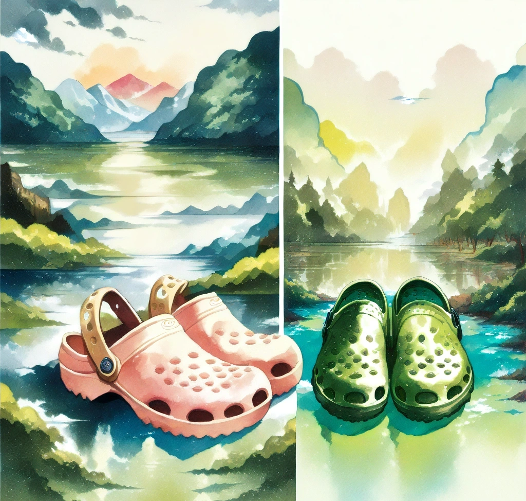 하이엔드 무드의 크록스 에코 클로그와 클래식 클로그를 나란히 배치하여 발등 높이와 아웃솔의 두께 차이를 시각적으로 대조하는 정밀 비교 사진 크록스 에코 클로그 사이즈 가이드: 클래식 모델과 핏 및 사이즈 차이 리뷰 - 하이엔드 무드의 크록스 에코 클로그와 클래식 클로그를 나란히 배치하여 발등 높이와 아웃솔의 두께 차이를 시각적으로 대조하는 정밀 비교 사진