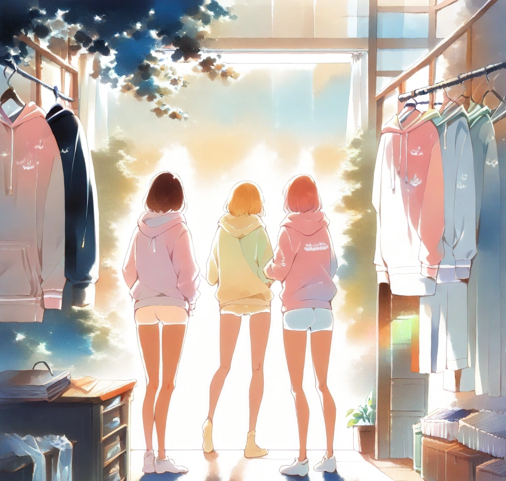 해외 직구 가니 로고 후드티 사이즈 표기: 루즈핏 모델 실측 리뷰 - 정갈하게 정리된 드레스룸에 가니 후드티와 다양한 하의가 매치되어 있는 우아하고 현대적인 라이프스타일의 마무리 모습