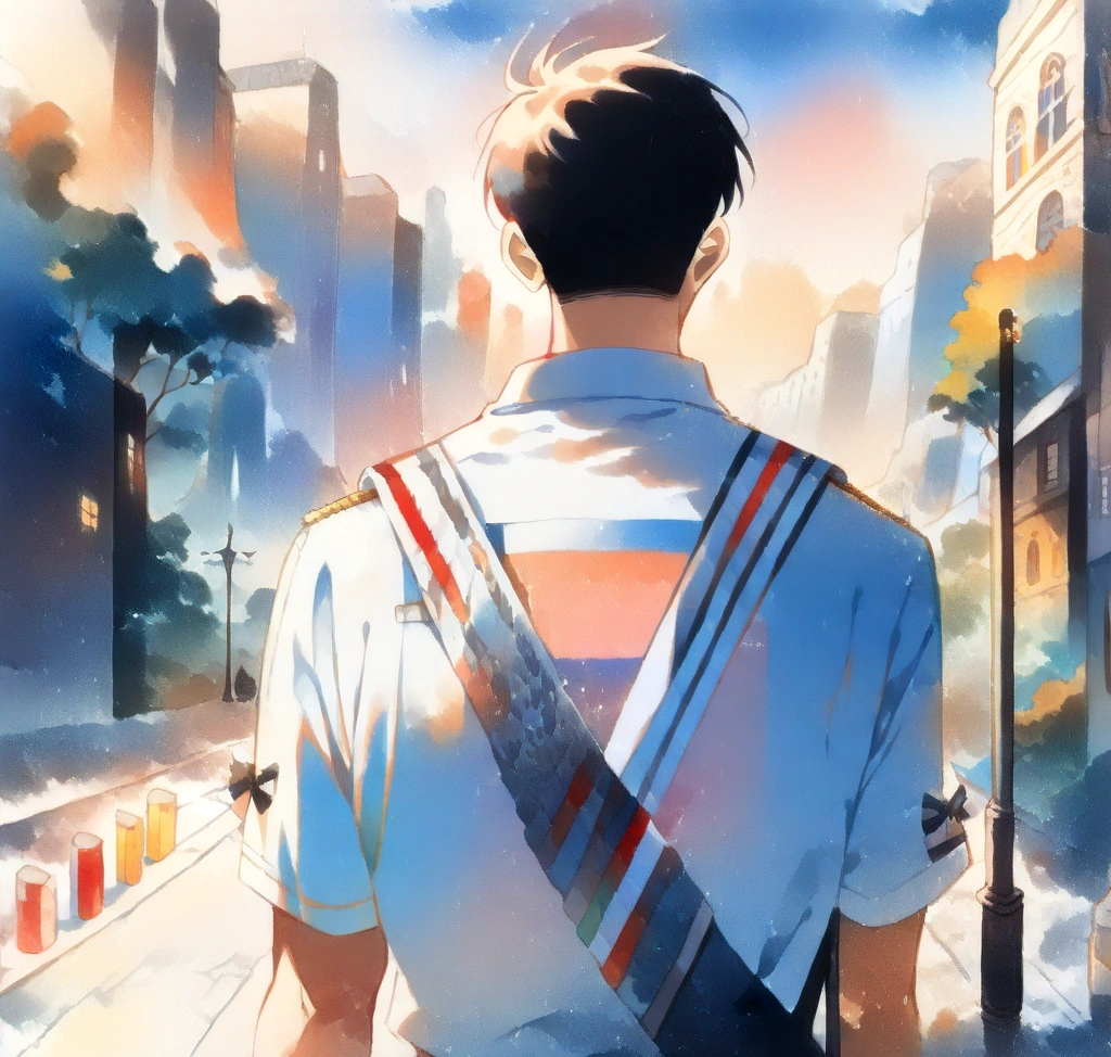 세련된 톰브라운 셔츠를 착용한 남성이 자신감 있게 도시를 걷는 뒷모습과 등 뒤의 삼색 탭이 강조된 고해상도 이미지 해외 직구 톰브라운 셔츠 사이즈 표기: 1, 2, 3 숫자의 상세 치수 분석 - 세련된 톰브라운 셔츠를 착용한 남성이 자신감 있게 도시를 걷는 뒷모습과 등 뒤의 삼색 탭이 강조된 고해상도 이미지