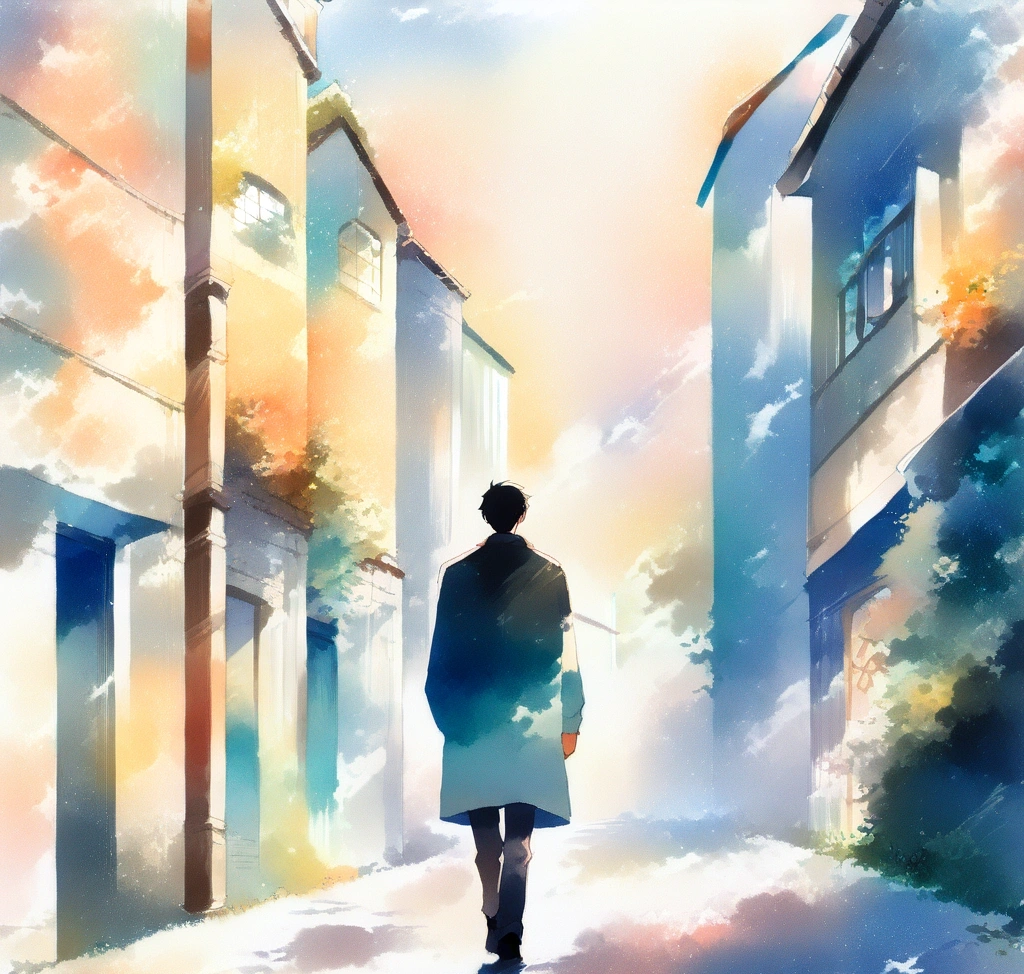 해외 직구 A.P.C. 생지 데님 사이즈 팁: 쁘띠 스탠다드 vs 뉴 큐어 핏 비교 - A high-end lifestyle photography of a man confidently walking down a minimalist urban street wearing perfectly aged A.P.C. raw denim, paired with leather boots and a simple white tee, conveying a sense of timeless style and personal authenticity. ❤️