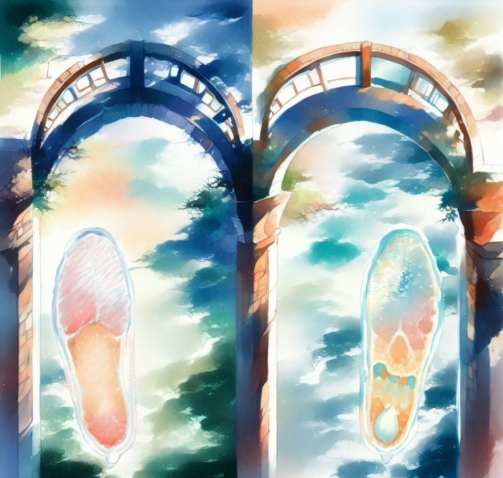 해외 직구 호카 클리프톤 9 사이즈 표기: US 9 와이드 한국 사이즈 변환표 - 호카 클리프톤 9의 내부 인솔과 아치 지지 구조를 위에서 내려다본 모습으로 발볼 너비 차이를 시각적으로 비교한 기술적 도해