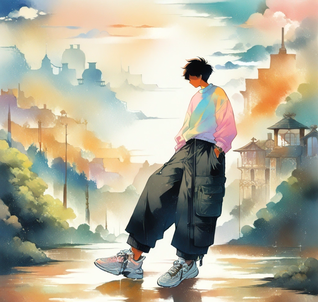 A curated minimalist wardrobe featuring Studio Nicholson pants, high-end sneakers, and a luxury watch, symbolizing a premium lifestyle 스튜디오 니콜슨 볼륨 팬츠 사이즈 표기: S - A curated minimalist wardrobe featuring Studio Nicholson pants, high-end sneakers, and a luxury watch, symbolizing a premium lifestyle