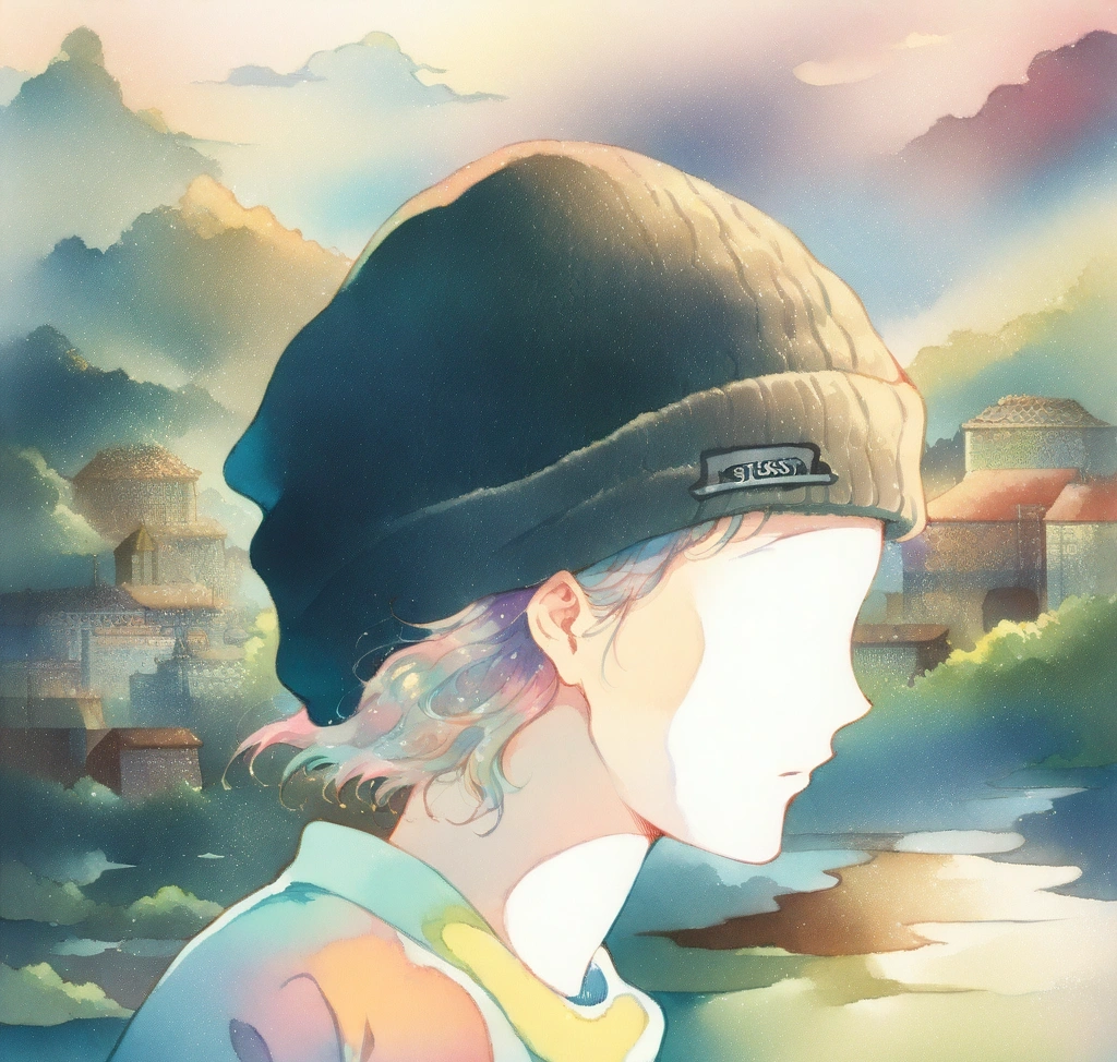 스투시 비니 사이즈 가이드: 원사이즈 제품의 실제 머리 둘레 실측 - 스투시 비니를 두상에 완벽히 밀착시켜 착용한 모습과 보관을 위해 평면으로 접어둔 상태를 비교한 고해상도 연출 사진