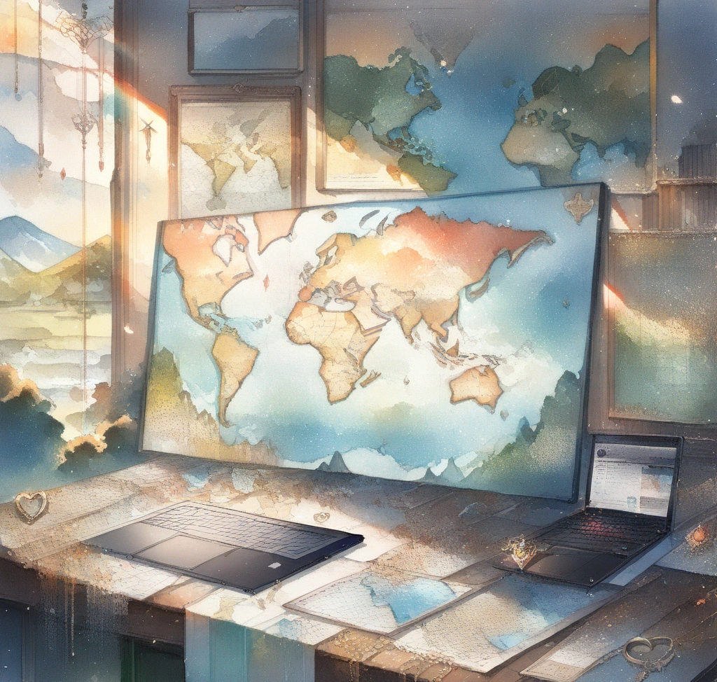 미국 공홈 직구 까르띠에 러브링 사이즈 표기: US 5.5는 한국 몇 호일까? - A high-end workspace with a laptop displaying the Cartier US official website, a Love Ring, and a world map, symbolizing global luxury logistics