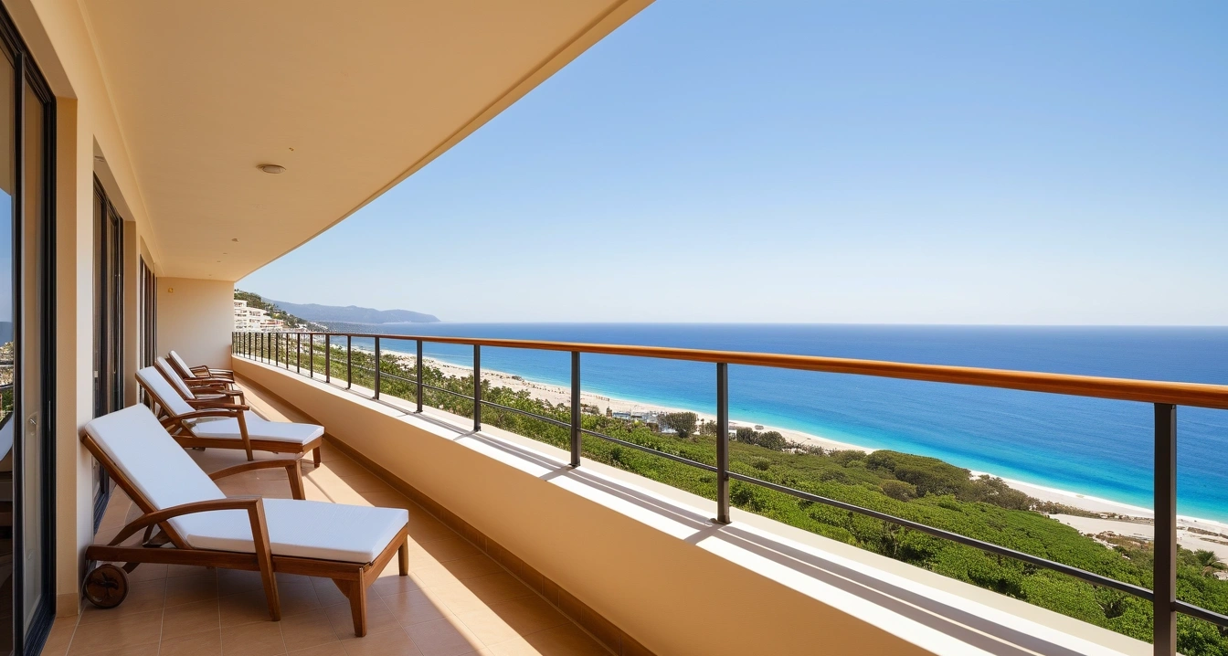 예스키즈존 - 리워드 프로그램과 할인 혜택을 챙기는 스마트 결제 (a pristine luxury hotel balcony overlooking a stunning Yes Kids Zone panorama, peaceful atmosphere, no people)
