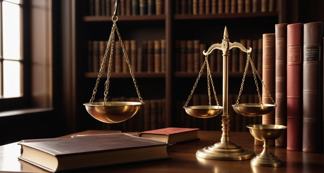 종합소득세 - 세무 대리인 서비스 활용 전략 (concept of comprehensive income tax, a classic brass balance scale of justice next to leather-bound books, no people)
