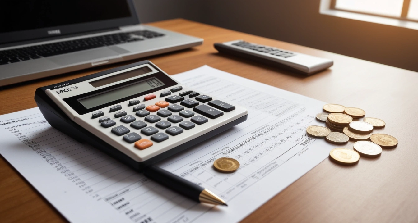 종합소득세 - 종합소득세 절세 전략으로서의 세액감면 활용 (concept of comprehensive income tax, a neat arrangement of official forms, a modern calculator, and neat coins, finance aesthetic, no people)