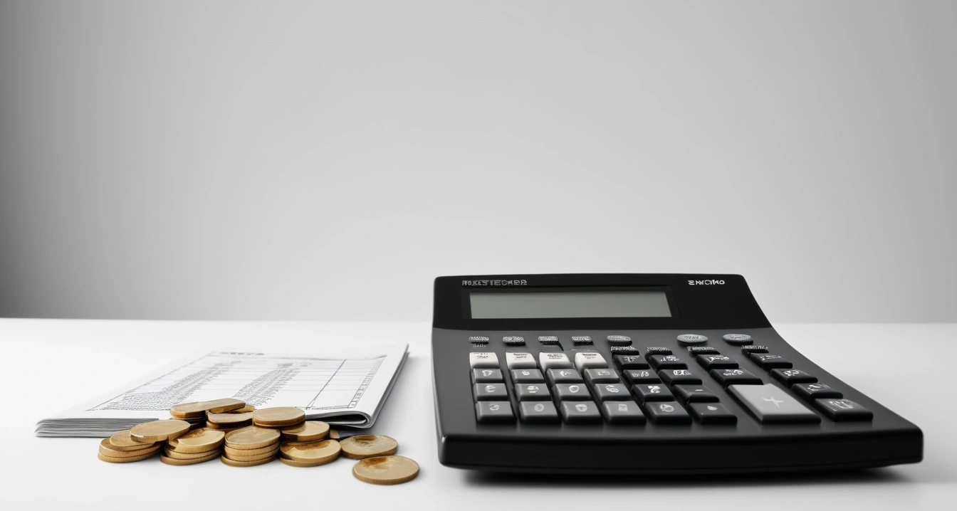 등기부등본 - 금융 상품 활용을 통한 주거 권리 보호 (concept of Copy of register, a neat arrangement of official forms, a modern calculator, and neat coins, finance aesthetic, no people)
