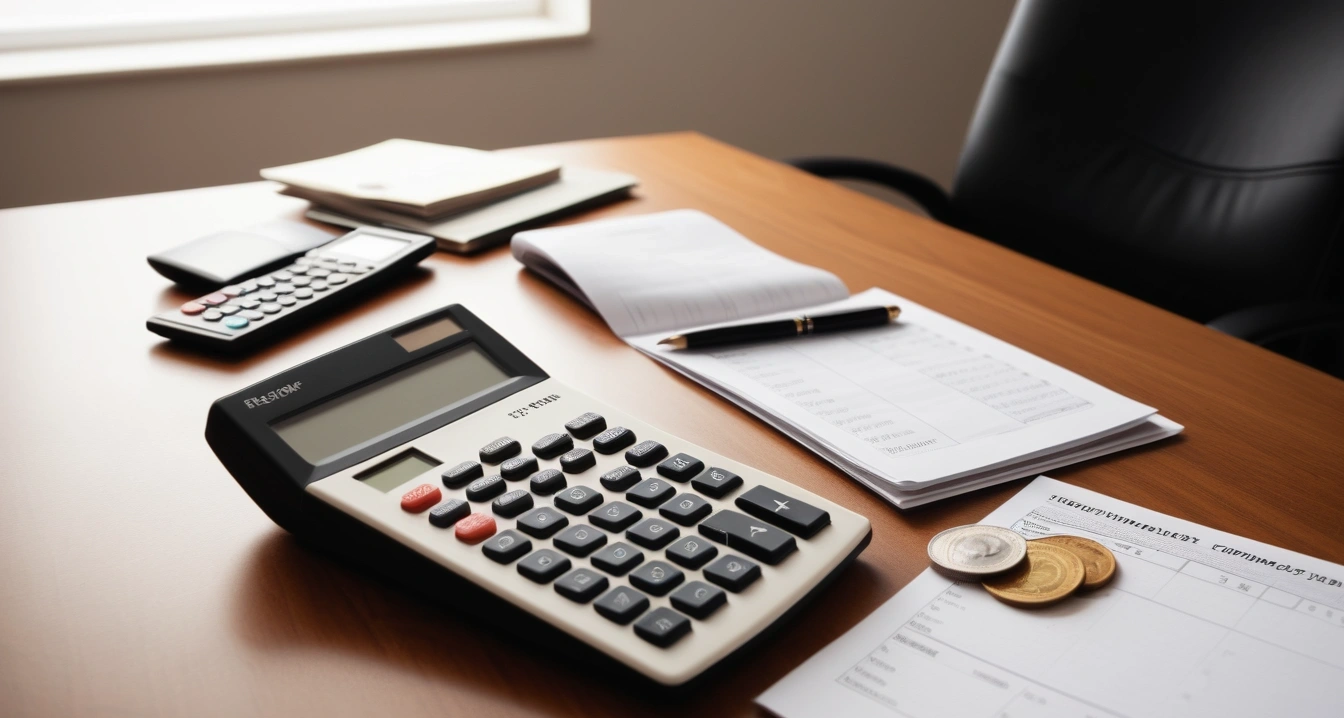 등기부등본 - 임차권등기명령과 보증금 반환 절차 (concept of Copy of register, a neat arrangement of official forms, a modern calculator, and neat coins, finance aesthetic, no people)