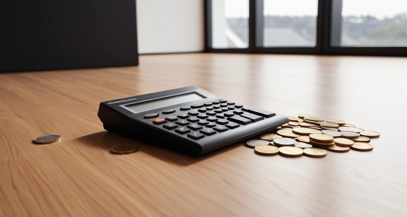 층간소음 - 민사 소송과 손해배상 청구 준비 (concept of noise between floors, a neat arrangement of official forms, a modern calculator, and neat coins, finance aesthetic, no people)