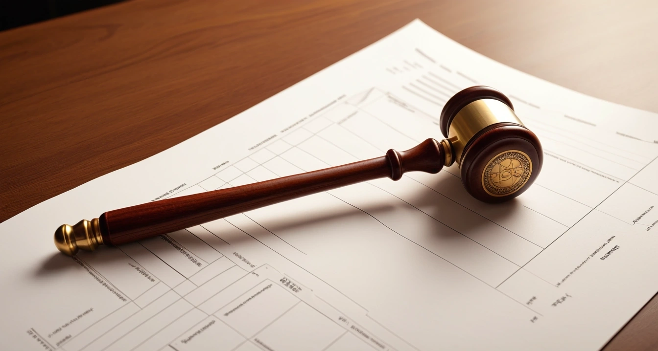 층간소음 - 민사소송 및 분쟁조정 절차를 활용한 법적 압박 (concept of noise between floors, close-up of a classic brass legal gavel resting on official documents, professional lighting, no people)